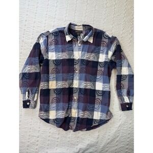 Boho Plaid Paisley Button Down Textured Shirt XL Angelique